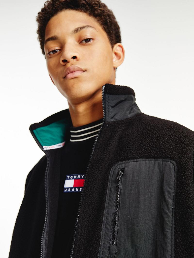 Férfi Tommy Hilfiger Polar fleece zip Kabát Fekete | HU 1195FDN